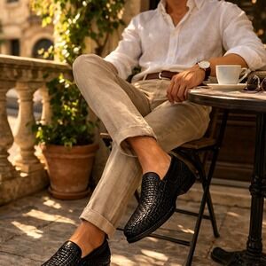 Botany 500 Woven Leather Loafers Mens 8.5W Black Basket Weave Slip On